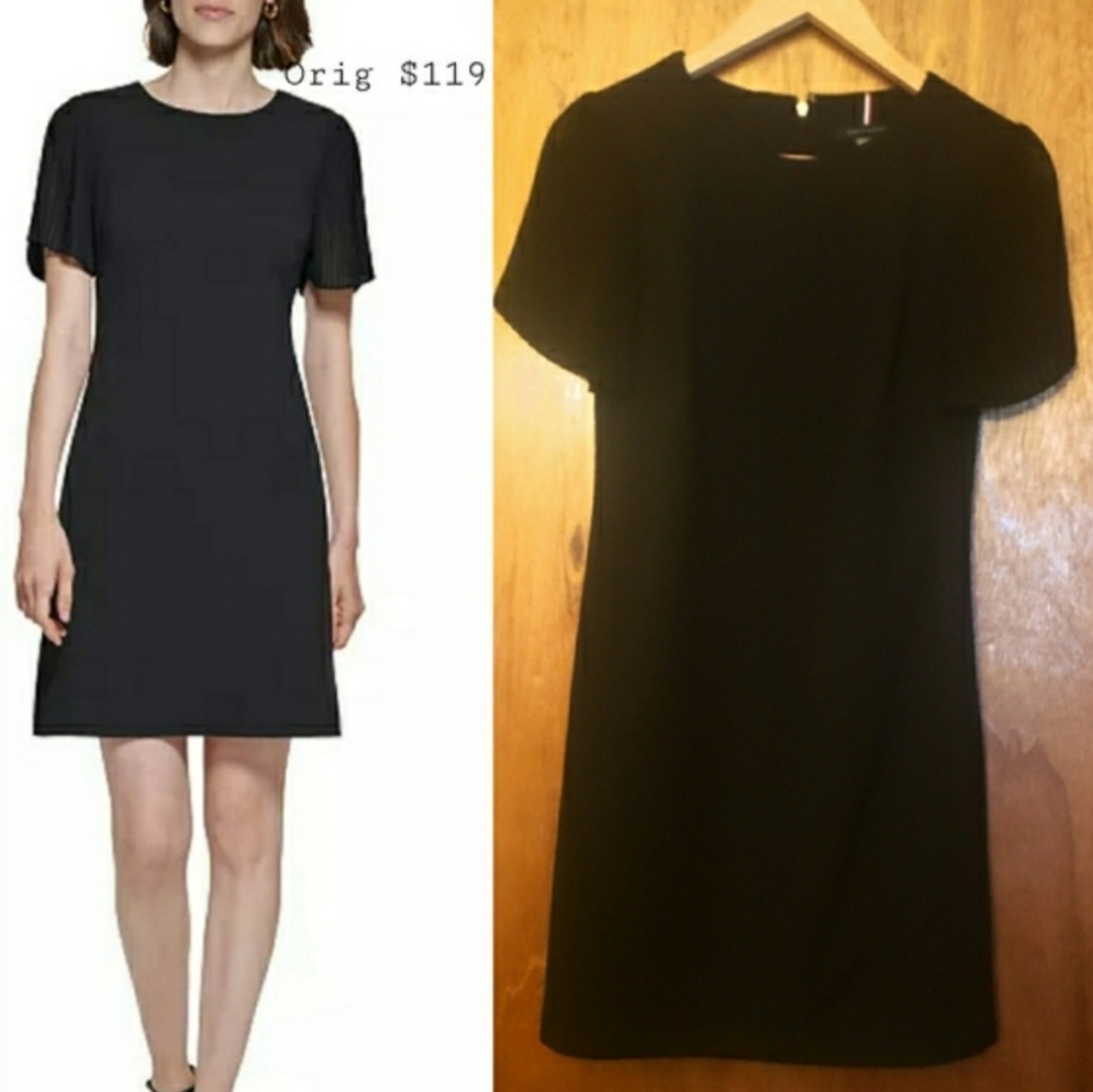 Tommy Hilfiger Black Pleated Sleeve Cocktail Dress - Picture 8 of 10